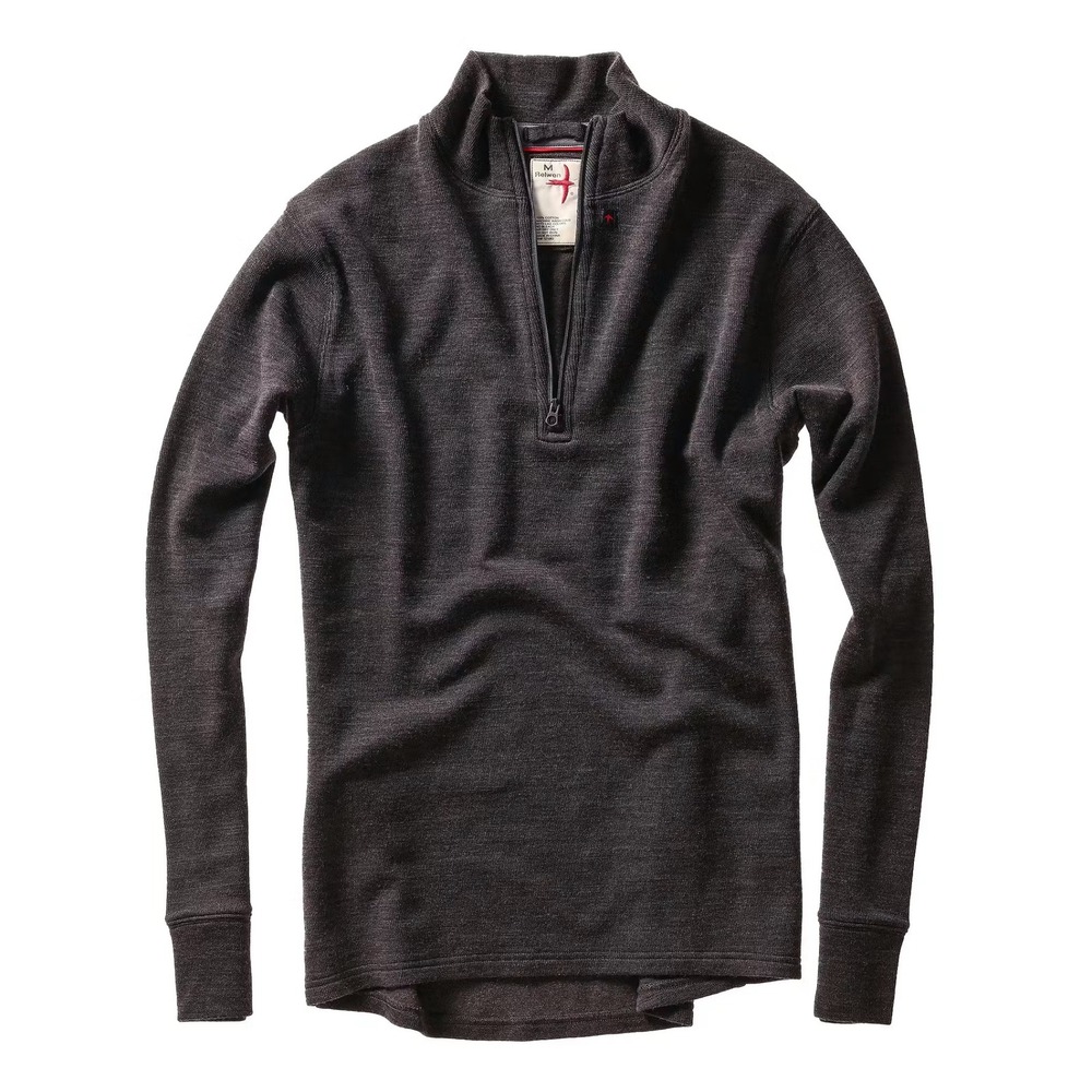 Relwen Wool Cotton Quarter Zip Sweater Mens XL Charcoal Gray Heather Huckberry